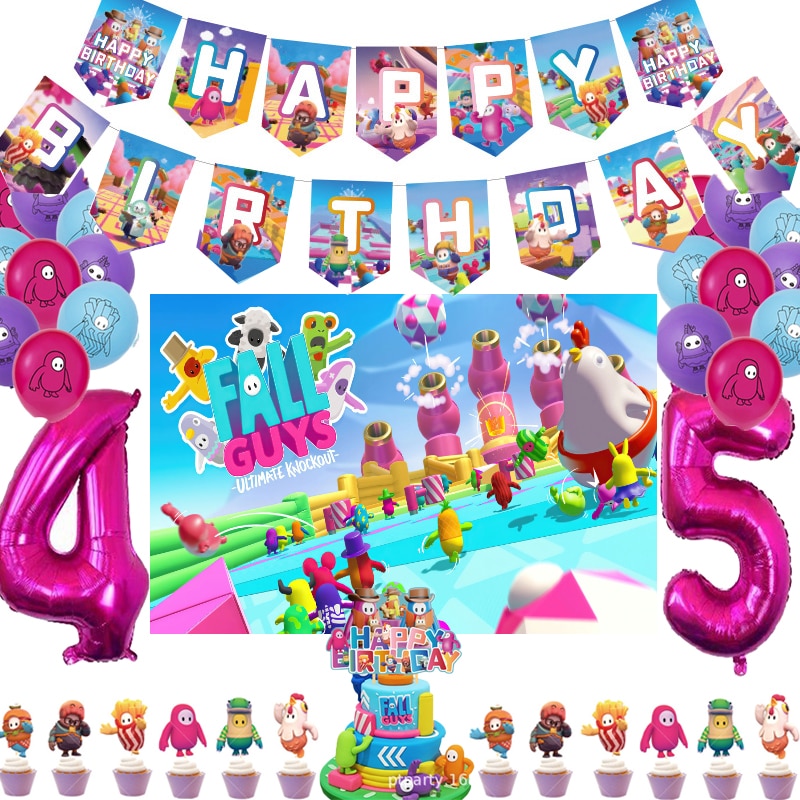 Game Fall Guys Balloon Child Birthday Party Decoration Banner Cake Topper Birthday Photoshop Backdrop Baby Shower - Fall Guys Plush